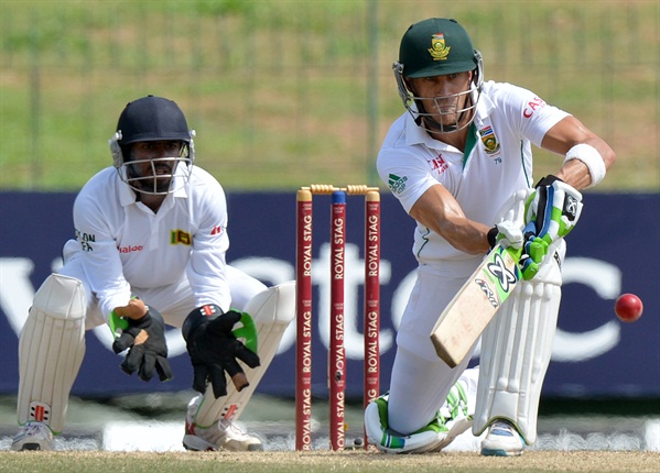 <strong><em>Faf du Plessis fighting hard against the Sri Lankan spin onslaught... (AFP)</em></strong><br />