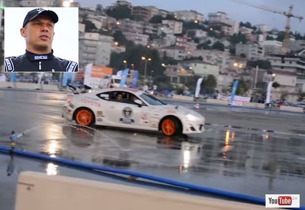<b>NEW LONG-DISTANCE DRIFT KING:</b> Harold Muller (inset) claims the record for the longest vehicle drift as he powered his Toyota 86 for 144km at a special course in Turkey. <i>Image: YouTube</i>