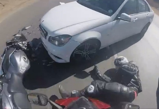 <b>RIDERS COLLIDE HARTBEESPOORT:</b> A screenshot from a video posted to YouTube shows one rider lying on the ground moments before being joined by two others following a collision near Hartbeespoort. <i>Image: YouTube</i>