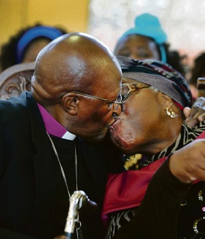 Archbishop Desmond Tutu and his wife, Leah, marked their 60th wedding anniversary by renewing their wedding vows at the Holy Cross Church in Soweto yesterday. PHOTO: Leon Sadiki
