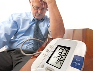 Senior man with high blood pressure from Shutterstock