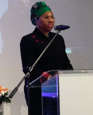 Minister of Small Business Development Lindiwe Zulu delivering the keynote address at the African Women Chartered Accountants conference in Sandton. (Lameez Omarjee) 