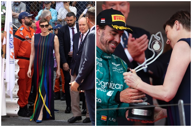 At the Monaco Grand Prix she handed a trophy to Sp