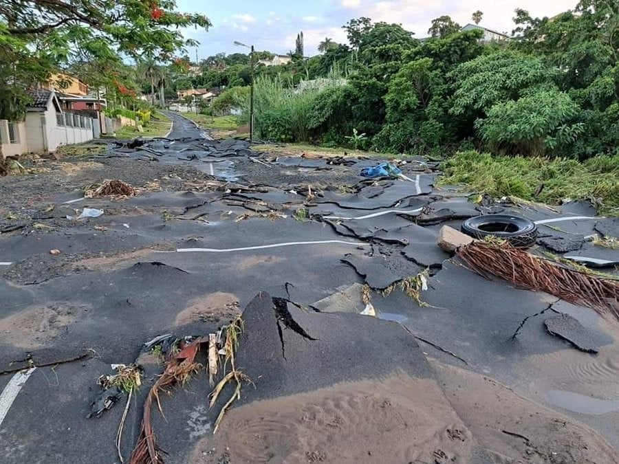 Road damage due to heavy rains in KwaZulu-Natal. 