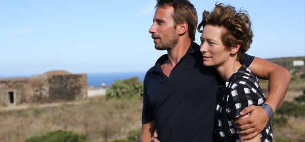 Matthias Schoenaerts and Tilda Swinton in A Bigger Splash. (Frenesy Film Company)