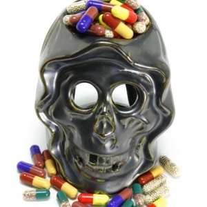 Skull and pills from Shutterstock