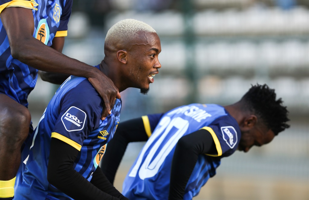 Khanyisa Mayo of Cape Town City FC during the DStv Premiership match between Cape Town City FC and Richards Bay at Athlone Stadium on May 13, 2023 in Cape Town, South Africa. 