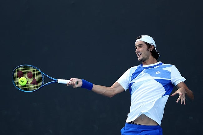 Lloyd Harris in action at the Australian Open. (Photo by Mackenzie Sweetnam/Getty Images)