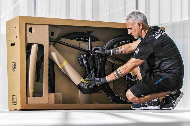 The mechanics who put together your mountain bike will love the recycling convenience of this bike box. (Photo: Mondraker)