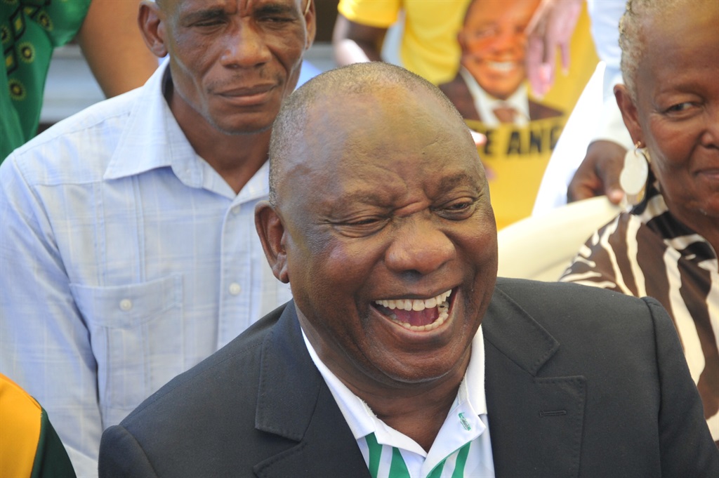 President Cyril Ramaphosa in a jovial mood after he has been cleared. Photo by Jabulani Langa