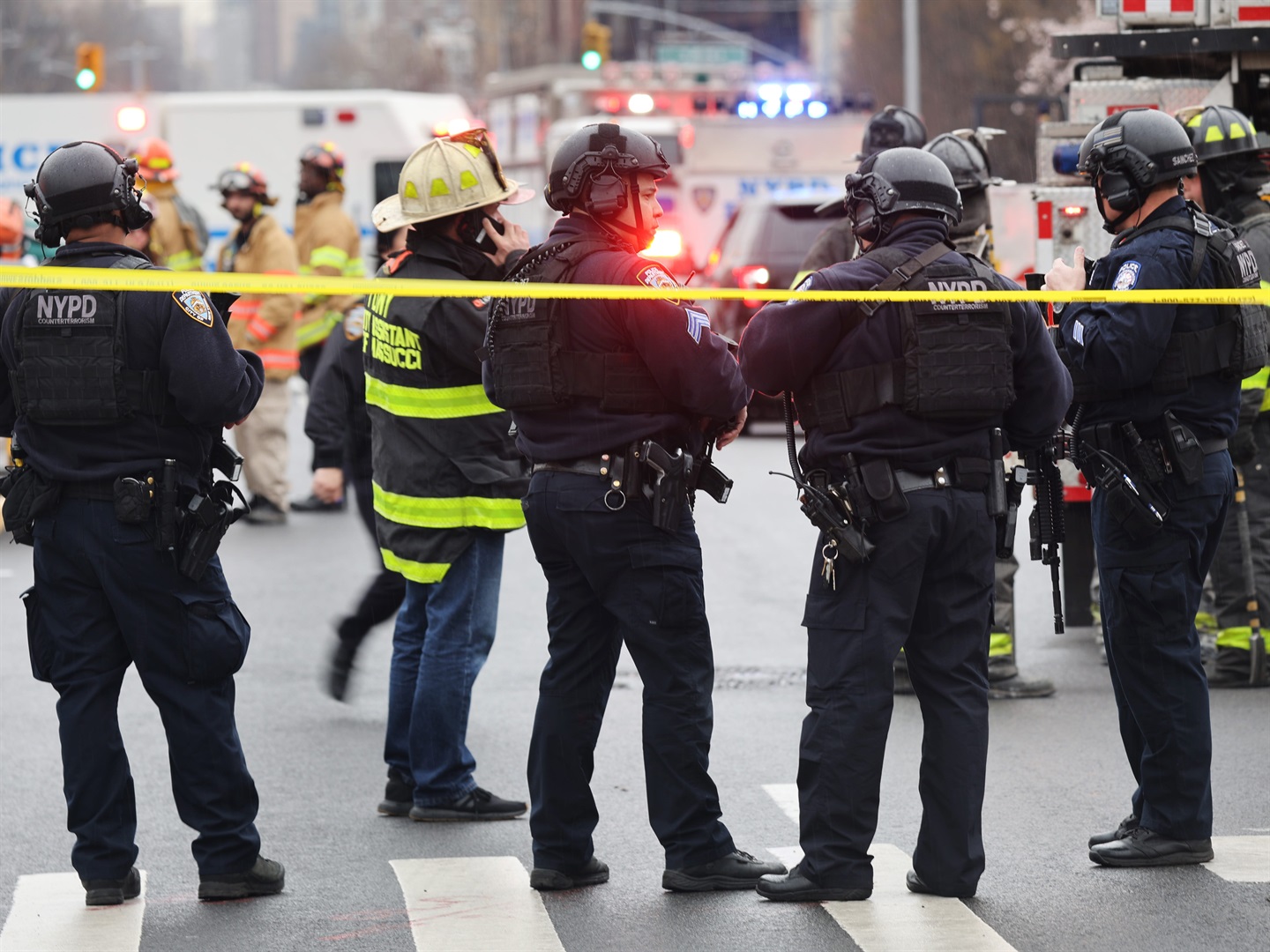 Police and emergency responders gather at the site of a shooting at a New York City subway station on April 12, 2022. Spencer Platt/Getty Images
