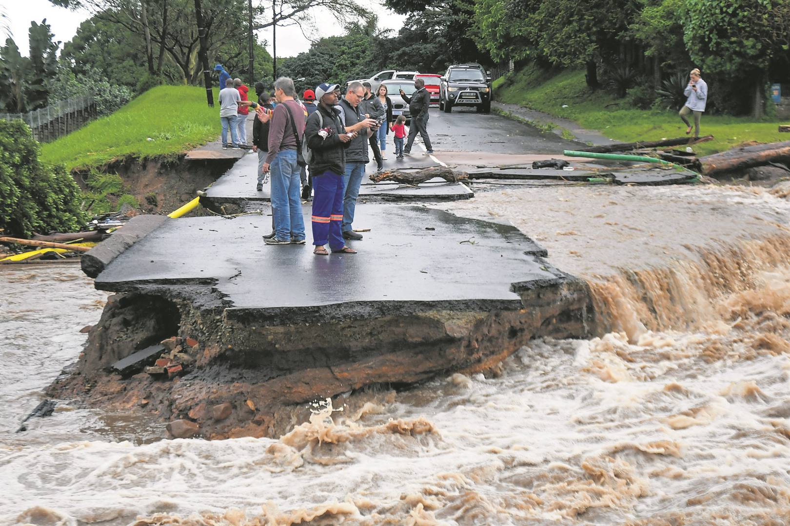A road damaged by floods in KZN.