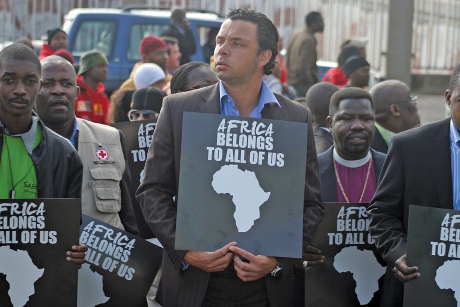 AN AFRICA FOR ALL Soccer star Mark Fish marching against xenophobia. Picture: Solomon Moremong 
