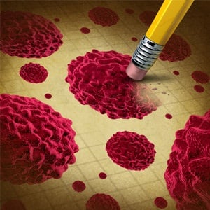 The concept of erasing cancer cells spreading and growing through the body via red blood cells.