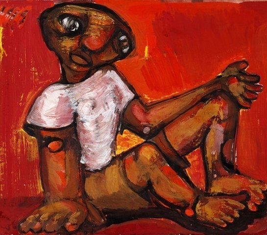 A Seated Child by Louis Maqhubela (Gouache). (Muse