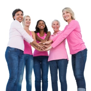 Women with breast cancer ribbons from Shutterstock