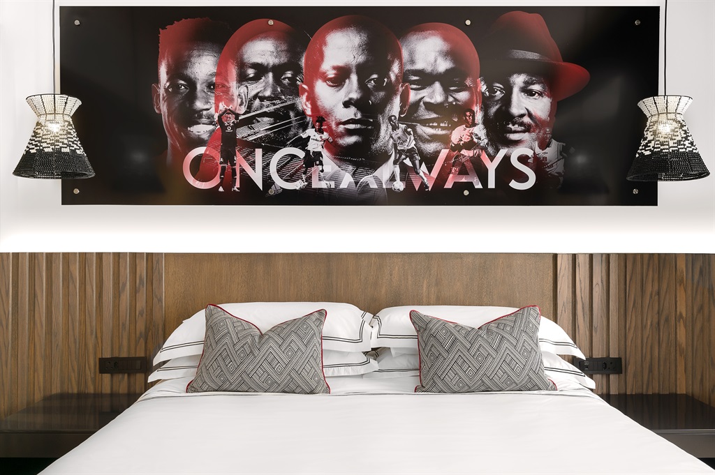 A mural above the bed at the Orlando Pirates-themed rooms at Marriott's Protea Hotel Fire & Ice. 