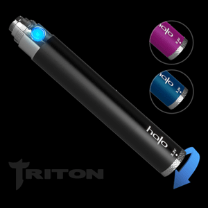 The Triton Tank System has a Variable Voltage Battery, or Twist Battery, with an adjustable voltage range of 3.3 to 4.8 volts. During the study such a an-cigarette was tested, though the authors did not mention what brand they tested. It is not neces