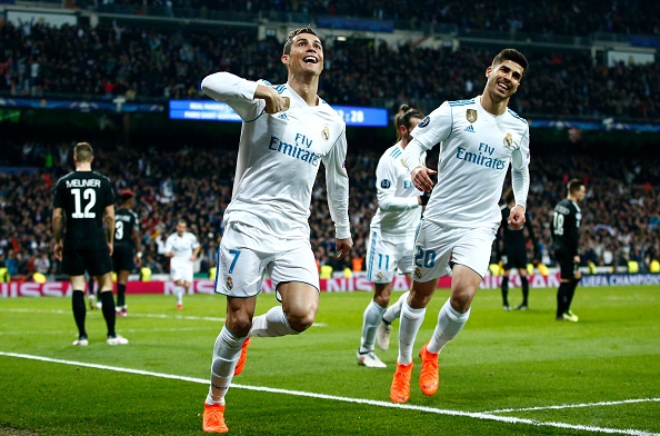 Cristiano Ronaldo of Real Madrid celebrates scoring the 2nd Real Madrid goal with Marco Asensio 