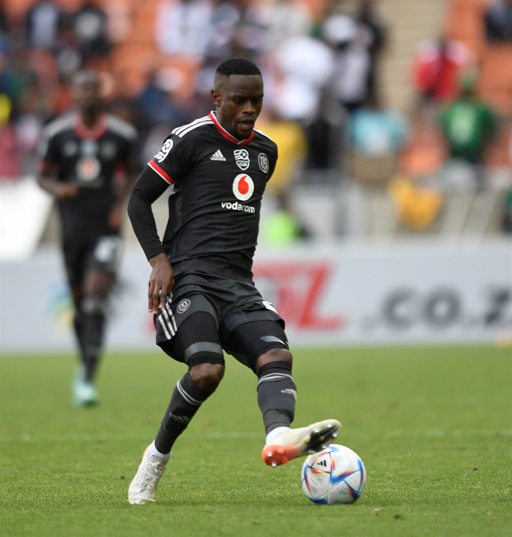 Innocent Maela of Orlando Pirates  during the 2023 Nedbank Cup quarter-final match between  Dondol Stars and Orlando Pirates at Peter Mokaba Stadium in Polokwane on 15 April 2023 
