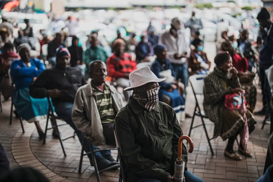 An elderly man at a social grant paypoint in South Africa after the Covid-19 lockdown. 