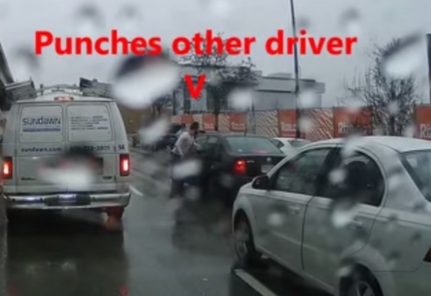 <b>GOT WHAT HE DESERVED:</b> A driver is arrested and charged with assault following a road rage incident in Vancouver. <i>Image: YouTube</i>
