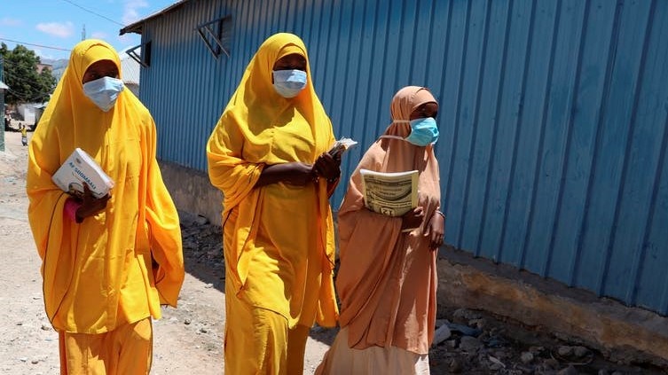 Somali women on a coronavirus awareness campaign. Picture: Abdirazak Hussein/GettyImages
