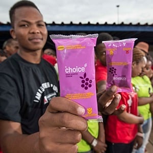 Purple-coloured and grape-scented condoms were welcomed by the students at the South West Gauteng College in Soweto. (Supplied)