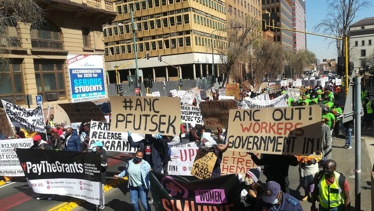 People from various organisations protested in Johannesburg.