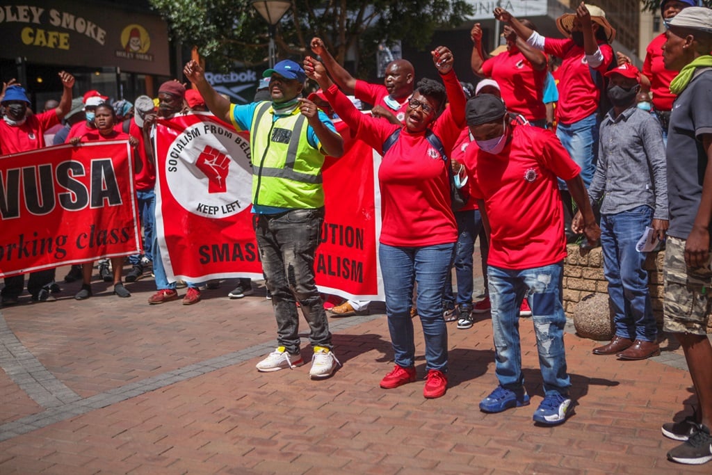 Clover employees picket outside CCMA offices on January 10, 2021 in Johannesburg. Photo: Gallo Images/Sharon Seretlo