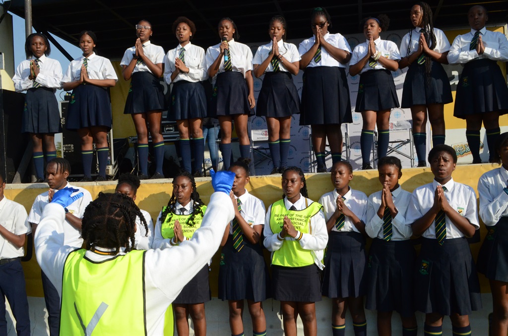 Leondale Secondary School pupils sand at the event