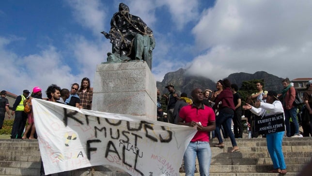 Protesters at UCT before the statue of Cecil John Rhodes was removed (Facebook)