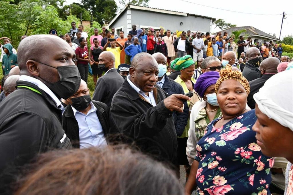 President Cyril Ramaphosa in KwaZulu-Natal after many areas were torn apart by floods. (Photo: GCIS)
