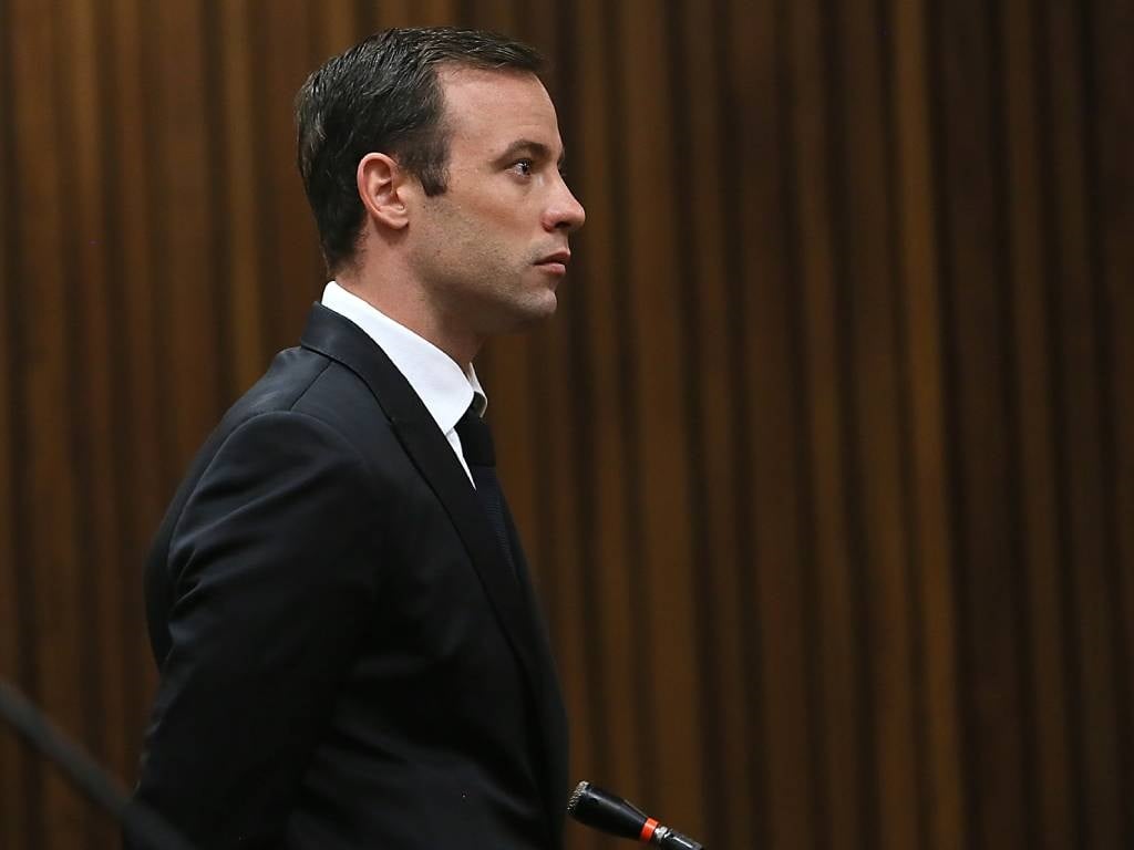 Convicted murderer Oscar Pistorius is seen during his appearance for a postponement of his sentencing hearing in the North Gauteng High Court.