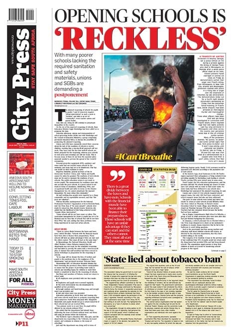 City Press front page: May 31 2020
