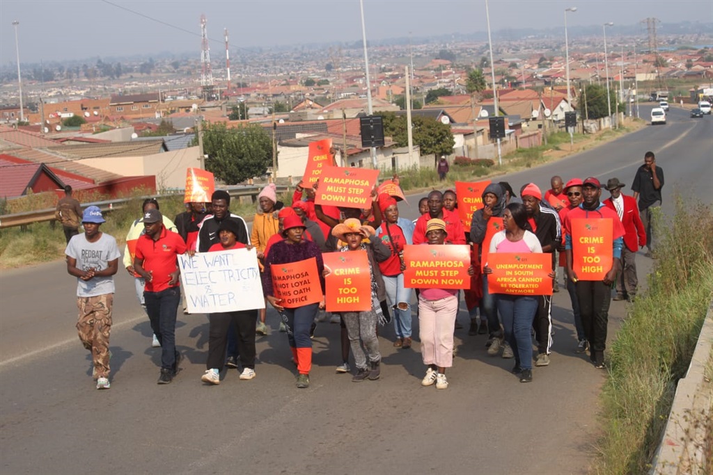 A group of about 50 EFF members were going around the Ratanda area in Ekurhuleni, trying to get people to join their march as part of the party's national shutdown. Photo by Ntebatse Masipa