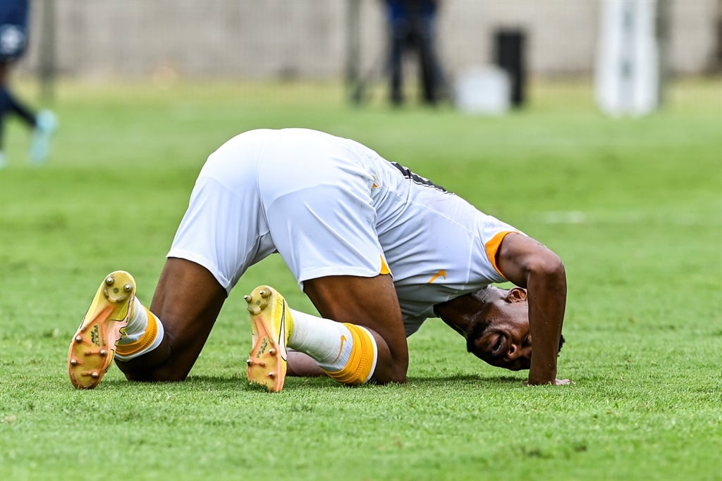 Siyabonga Ngezana of Kaizer Chiefs injured during the DStv Premiership match between Richards Bay and Kaizer Chiefs at King Zwelithini Stadium on March 04, 2023 in Durban, South Africa. (Photo by Darren Stewart/Gallo Images)