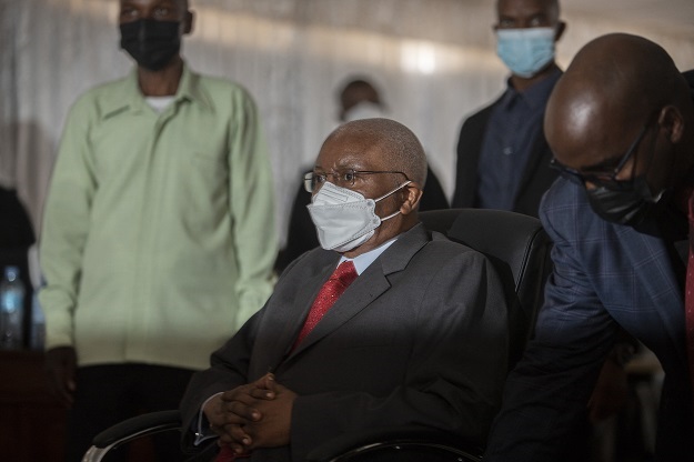 Armando Guebuza, former president of Mozambique, waits seated during the trial in the facilities of the maximum-security prison in Maputo on 17 February. 