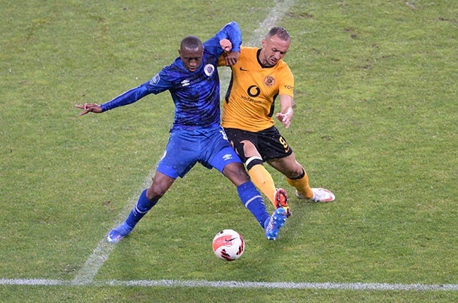 Siyabonga Nhlapo of SuperSport United and Samir Nurkovic of Kaizer Chiefs. (Photo by Lefty Shivambu/Gallo Images)