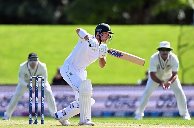 CHRISTCHURCH, NEW ZEALAND - FEBRUARY 17: Sarel Erwee of South Africa bats during day one of the First Test Match in the series between New Zealand and South Africa at Hagley Oval on February 17, 2022 in Christchurch, New Zealand. (Photo by Kai Schwoerer/Getty Images)