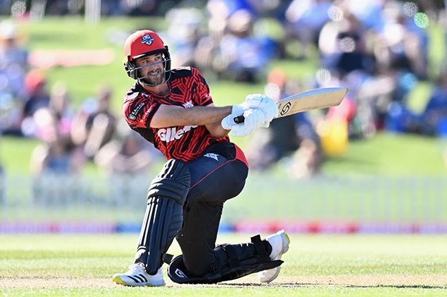 Chad Bowes batting for Canterbury. (Photo by Kai Schwoerer/Getty Images)