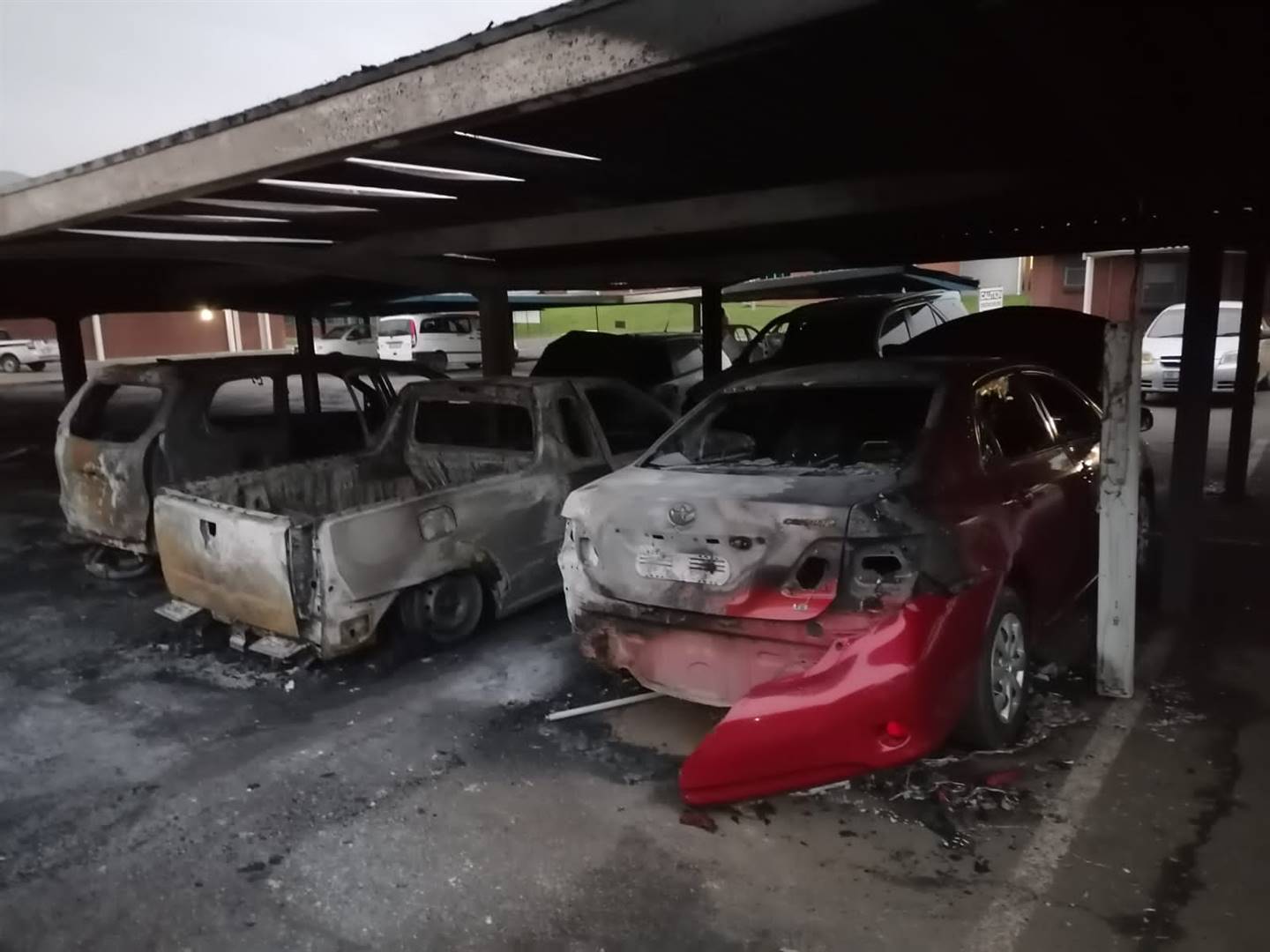 Nine cars were allegedly set alight by unknown people at the DUT Indumiso Campus Monday morning.