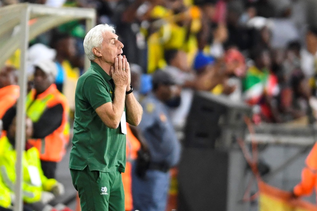 JOHANNESBURG, SOUTH AFRICA - MARCH 24: Bafana Bafana head coach Hugo Broos looks dejected during the 2023 Africa Cup of Nations qualifier match between South Africa and Liberia at Orlando Stadium on March 24, 2023 in Johannesburg, South Africa. (Photo by Lefty Shivambu/Gallo Images)