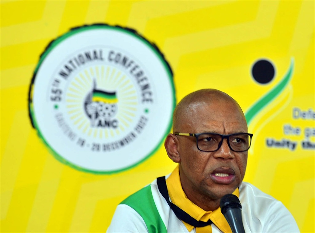 ANC National Spokesperson,Pule Mabe, is briefing the media on the activities of the 55th  ANC National Conference. Photo by Lucky Morajane
