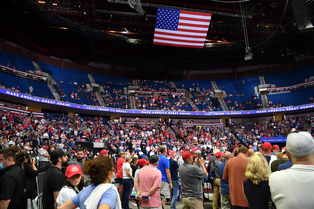 President Donald Trump speaks at his first campaig