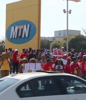 MTN staff members outside the head offices in Fairlands, Johannesburg. 