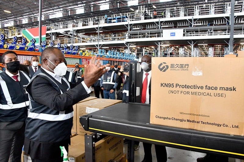 President Cyril Ramaphosa receiving on behalf of government a R1 billion consignment of critical personal protective equipment (PPE) and other medical supplies.