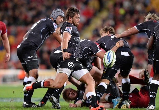 <strong><em>Sharks scrumhalf Stefan Ungerer clears from the base... (Getty Images)</em></strong><br />