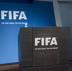 A FIFA rostrum after FIFA president Sepp Blatter announced his resignation. (Ennio Leanza, AP)