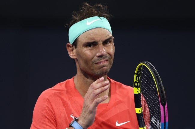 Rafael Nadal of Spain looks on in his match against Jordan Thompson of Australia in the Brisbane International quarter-final on Friday. (Chris Hyde/Getty Images)